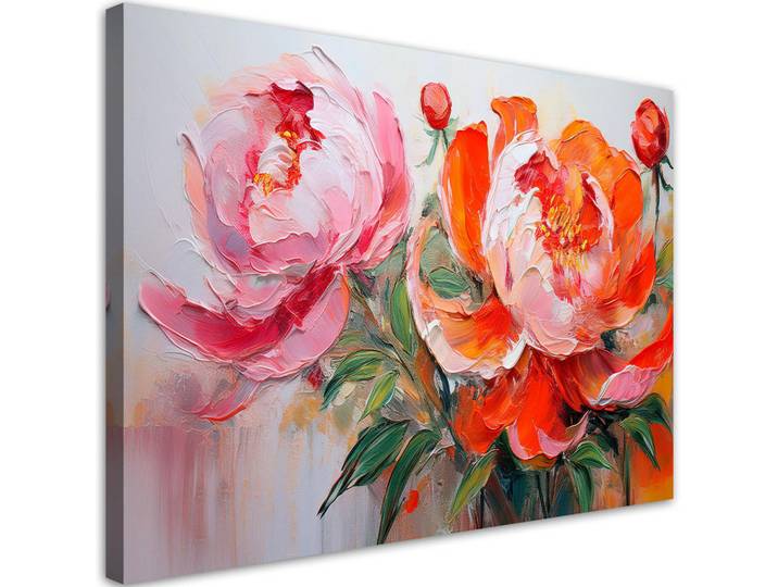 Feeby Wandbild pfingstrosen rosa orange blumen, Mehrfarbig, Floral, Rechteckig, 120x80 cm, Bilder & Rahmen, Bilder, Leinwandbilder