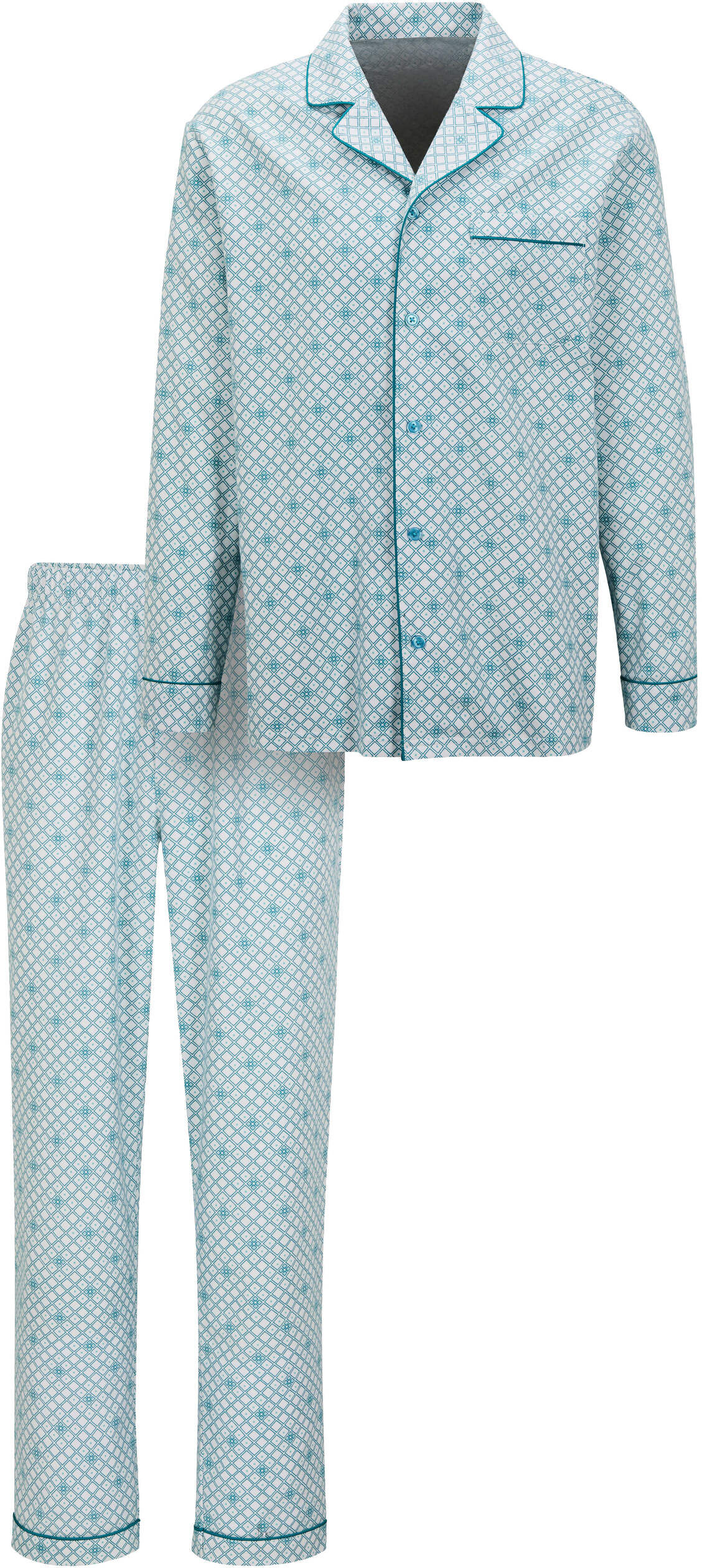 Pyjama WITT "Pyjama Pyjama", Herren, Gr. 44, ecru, mint, bedruckt, Homewear-Sets Pyjama