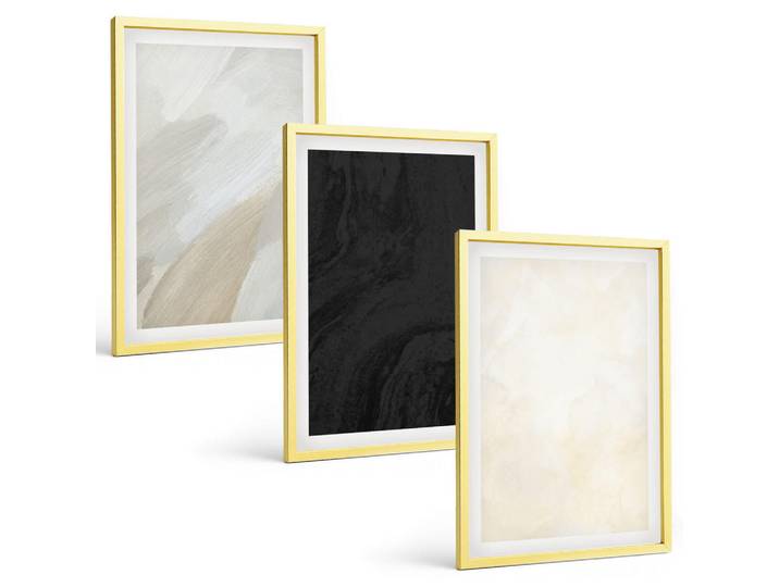 Tulup Bilder SET 3er Set - 40x60 cm Goldrahmen - Strukturen schattieren Minimalismus, Goldfarben, Kunststoff, Rechteckig, 40x60 cm, einfache und schnelle Anbringung, Bilder & Rahmen, Bilder