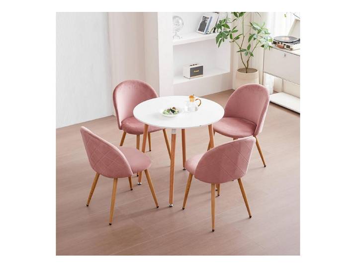 LuxusKollektion Essgruppe Essgruppe Holz rund 4 Stühle 80*80*75CM 80cm Tisch + 4 Rosa Stühle
