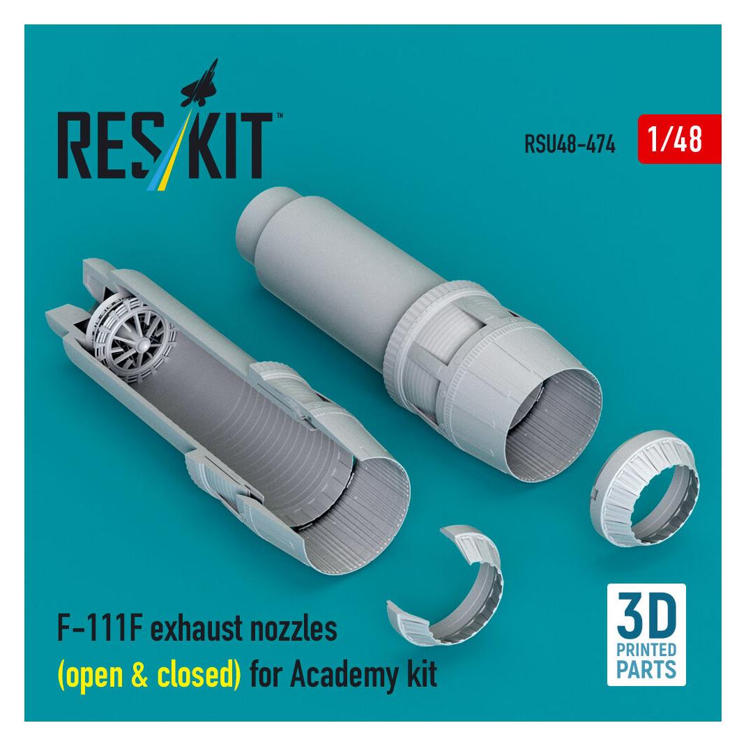 ResKit F-111F exhaust nozzles (open & closed) for Academy kit (3D Printed) (RSU48-0474)