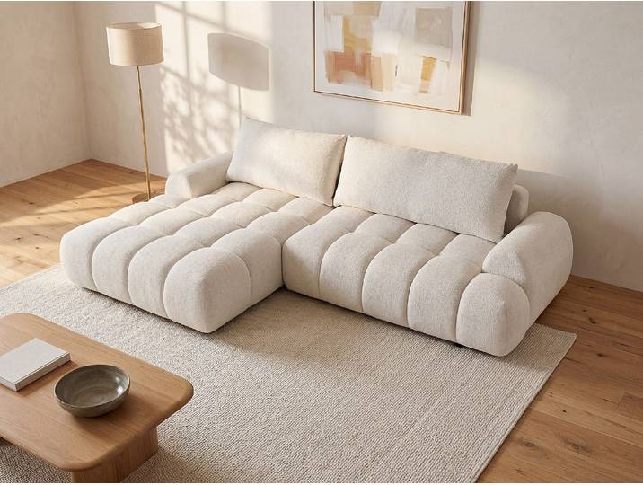 Ecksofa mit Schlaffunktion - Ecke links - Chenille - Beige - FARNETA