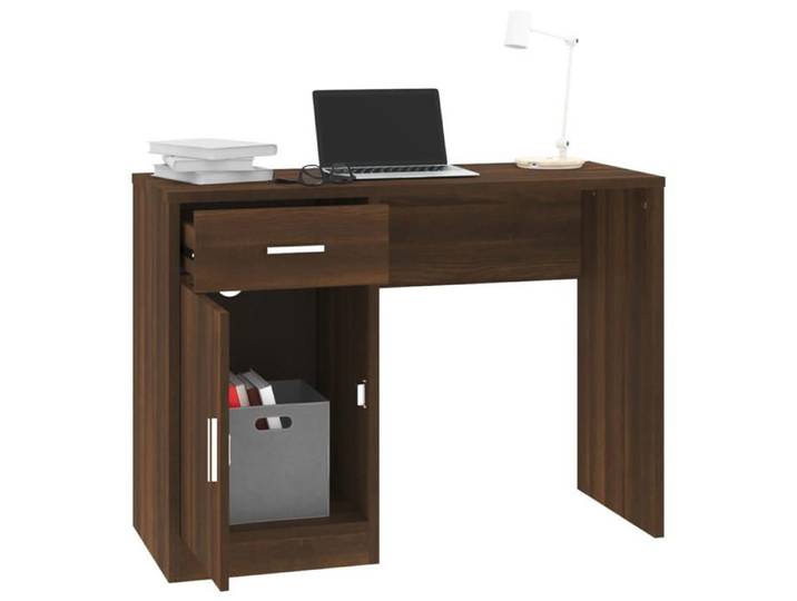 En Promotion Bureau à domicile - CLARENCE® - avec tiroir et armoire Chêne marron 100x40x73 cm - Table de travail(1 pc) 8797242