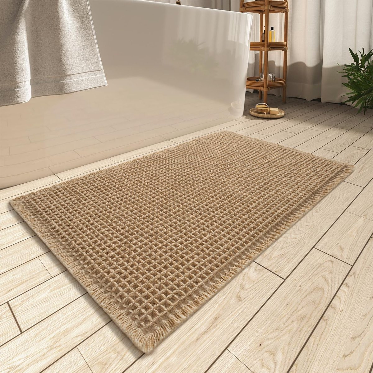 Bruine Wafel Badmat met Antislip Rubberen Achterkant - Breedte: 43 cm, Lengte: 60 cm