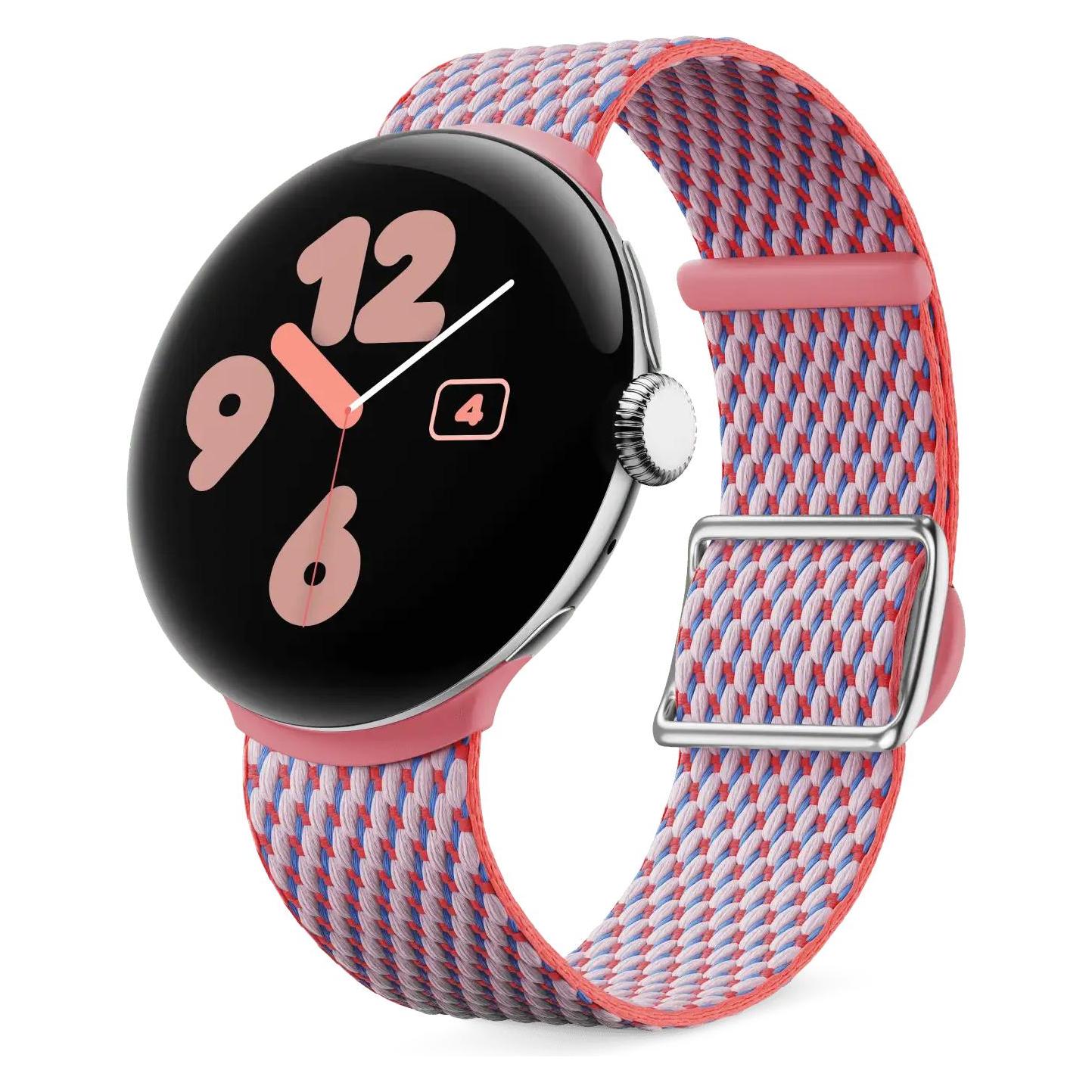 Google Pixel Watch 3 (45mm), Woven Band, Peony (45 mm, Baumwollfaser, Cotton fibre, Edelstahl, Kunststoff, recyceltes Polyester-Garn, Stainless Steel, Textil) (GA06138-WW)