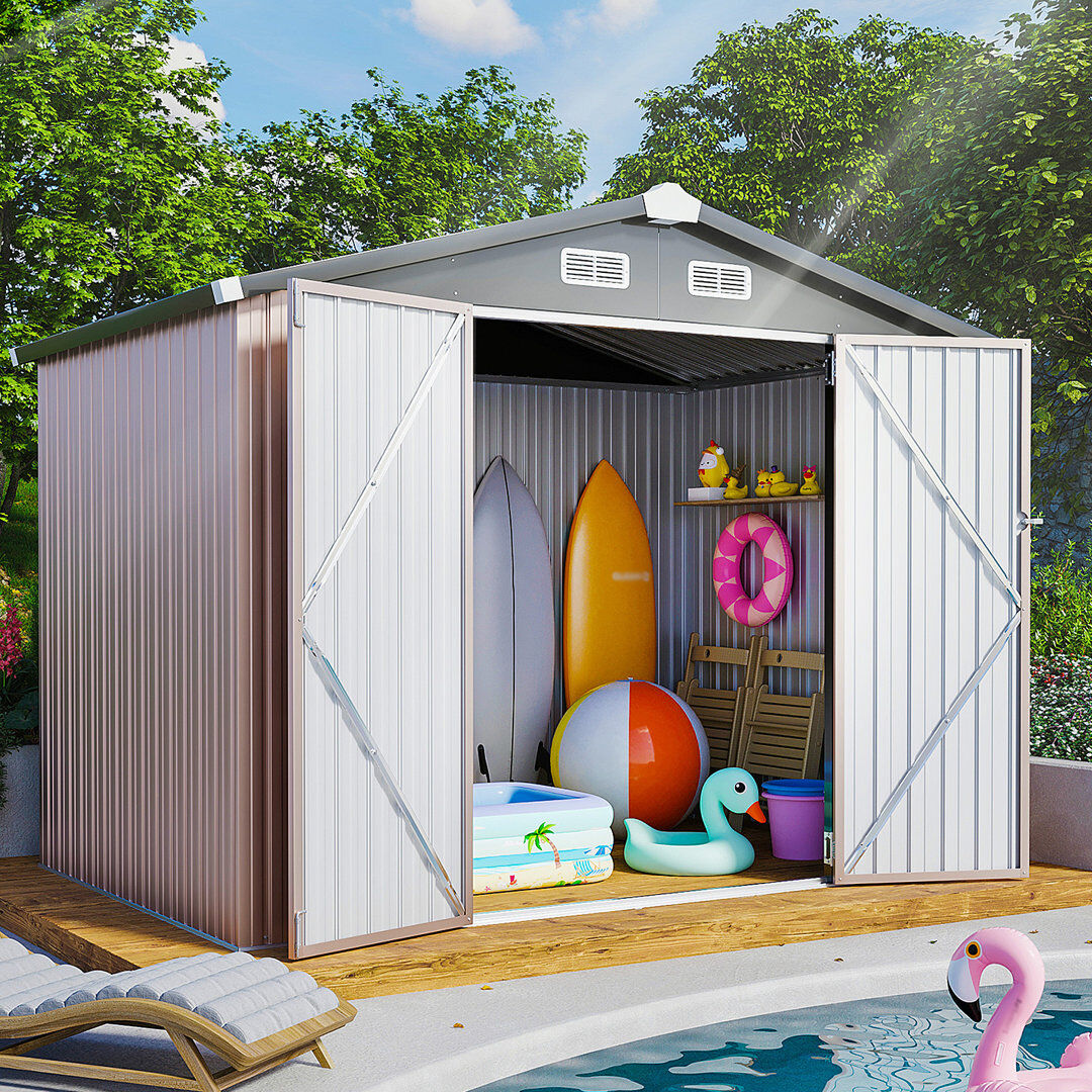 JolyDale 8 ft. W x 6 ft. D Metal Storage Shed Brown 240cm W X 187cm D X 192cm H
