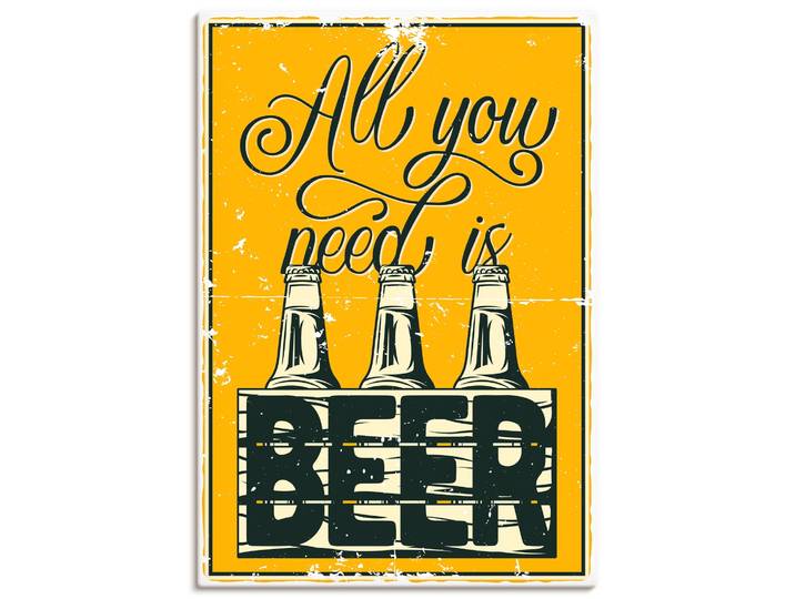 Wandbild ARTLAND Alles, was du brauchst, ist Bier , gelb (farbe bild(er): gelb), B:70cm H:100cm, Bilder, Wandbild, als Alubild, Leinwandbild, Poster, Wandaufkleber in verschied. Grössen