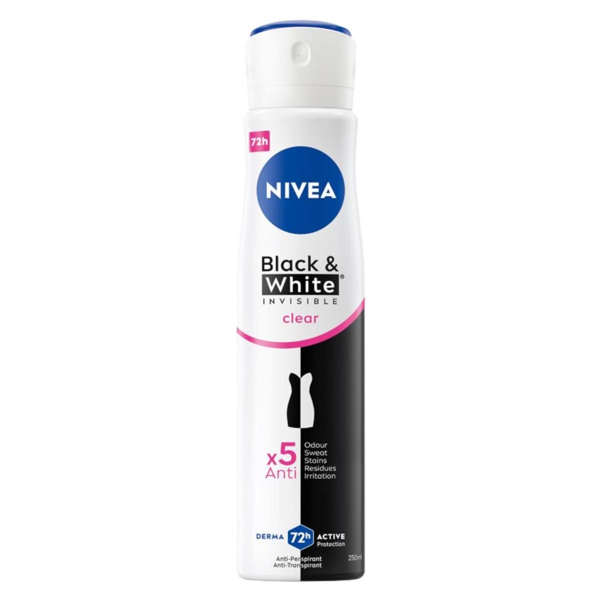 Nivea Niveaack & White Invisible Clear Antiperspirant 48H 250Ml (Spray, 250 ml) (0182239)