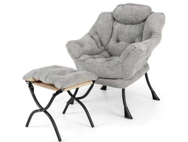 Fauteuil Salon Rembourré - RELAX4LIFE - Appuie-Tête - Repose-Pieds Pliable - Poche Latérale - Charge 136KG - 81X77X96CM - Gris
