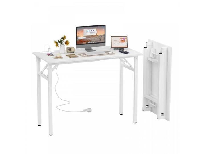 Lvhcmfohm Bureau Pliable Table Pliante Compact Petite Avec 2 Prise de Charge USB et 2 Prise 100x50x75 cm Blanc