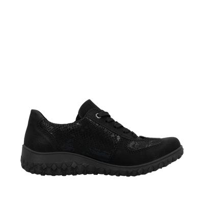 Keilsneaker RIEKER, Damen, Gr. 36, schwarz, Nubuklederimitat, Reptilienprägung, unifarben, Schuhe, Schnürschuh, Halbschuh, Freizeitsneaker mit Reißverschluss