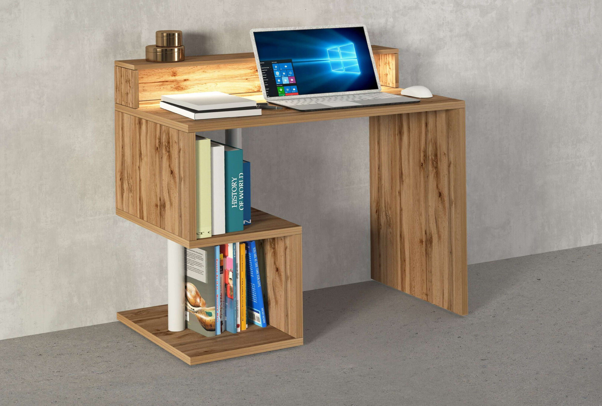 Schreibtisch HOME AFFAIRE "Esse, modernes Design", braun (wotan eichefarben, wotan eichefarben), B:100cm H:92,5cm T:50cm, Tische, Schreibtisch, in verschiedenen Breiten, mit und ohne Monitoraufsatz, Made in Italy wotan eichefarben, wotan eichefarben B/H/T