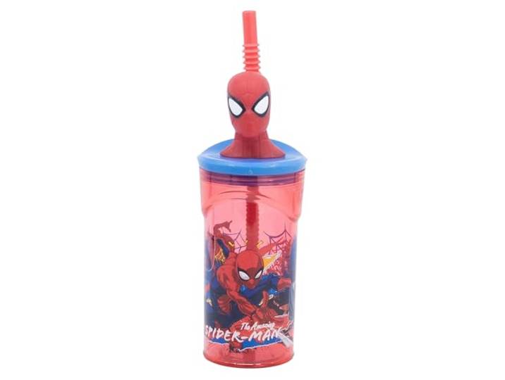 Stor herbruikbare beker met rietje en deksel met 3D-figuurtje, 360 ml Spider-Man