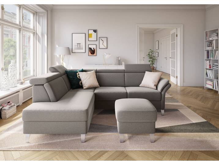Ecksofa, Luxus-Microfaser, Steelgrau 245×193 cm, Mit Kopfteilverstellung & Bettfunktion, Modern, sit&more
