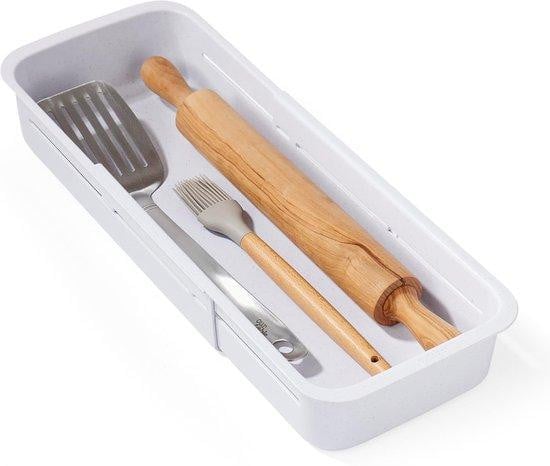 Famanu Uitschuifbare ladeorganizer voor de keuken met verstelbare compartimenten, wit