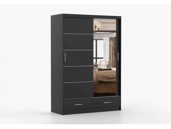 Schwebetürenschrank FLORENCE 150 cm Schwarz Schwarz + Spiegel