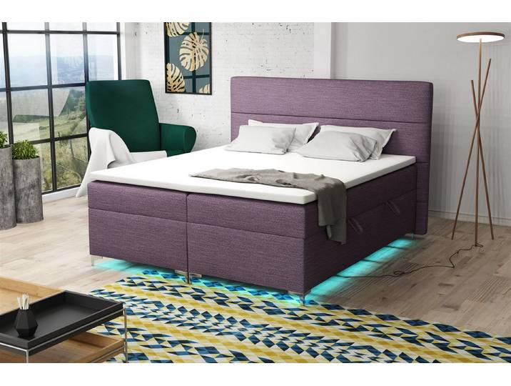 Fun Möbel Boxbett Schlafzimmerbett CANELA inkl. LED-Beleuchtung (In 5 verschiedenen Stoffen, Inkl. Topper), Inkl. Bettkasten