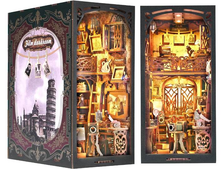 ATUBAN Kit de coin livre, bricolage maison de poupée Booknook étagère insérer 3D Puzzle en bois serre-livres pour livre/décor de pièce, maison modèle Miniature