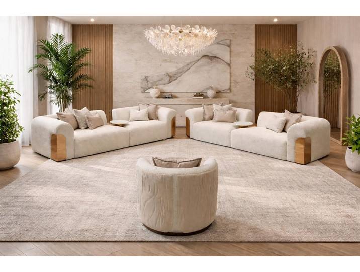 JVmoebel Polstergarnitur Elegantes beiges Wohnzimmer-Set 3-Sitzer-Sofa Sessel Wohnzimmermöbel, (3-tlg), Made in Europa