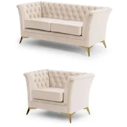 S-STYLE Chesterfield Polstergarnitur 2+1  Wilhelm ¦ beige ¦ Maße (cm): B: 175 H: 78