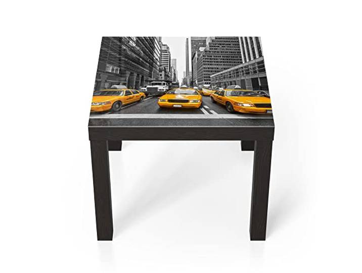 DEQORI Glastisch schwarz klein 55x55 cm Motiv Gelbe Taxis in New York ausgefallener Beistelltisch aus Glas Hochglanz Couchtisch fürs Wohnzimmer moderner Couch Tisch mit Design