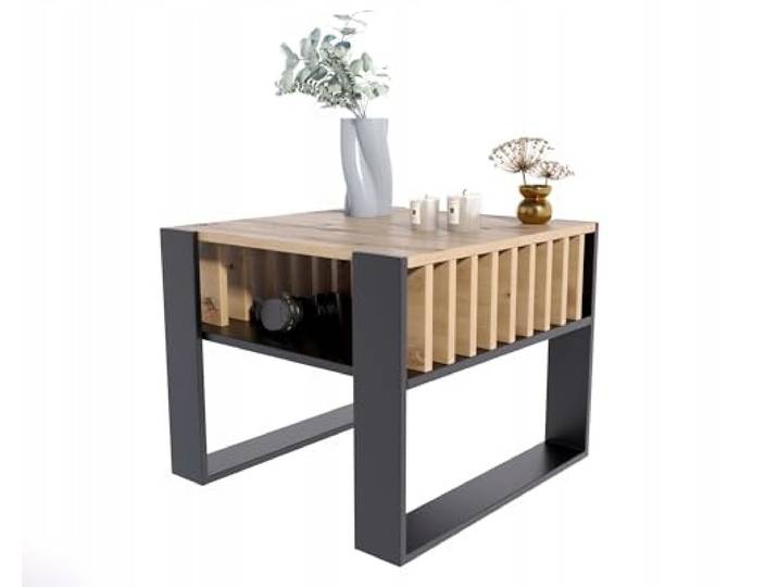 MATKAM Moderner Couchtisch IGA Quadratisch, H50 x B60 x T63,6 cm, mit Lamellen im Loft-Stil, funktionales Design, (Artisan Eiche-Schwarz)