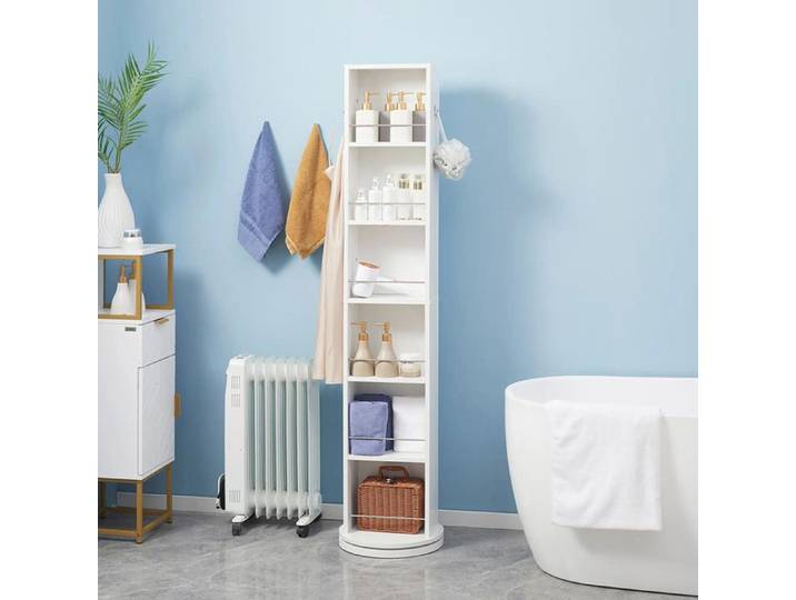 Colonne salle de bain pivotante - miroir + 6 étagères 36 x 36 x 171 cm Blanc