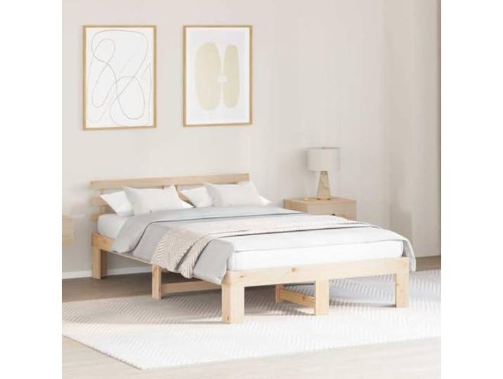 Massives Kiefernholz Bettgestell Minimalistisches Design Natur 120 x 190 cm Bettgestell Massivholz Kiefer mit Kopfteil Natur 120x190 cm Stabil Stilvoll 200kg Belastbar Lattenrost