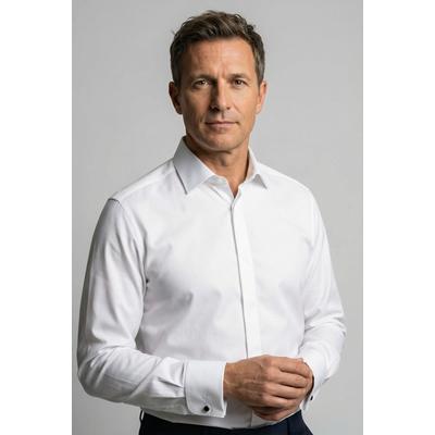 Smokinghemd OLYMP "Level Five body fit", Herren, Gr. 36, N-Gr, beige (hellbeige), Web, Obermaterial: 97% Baumwolle, 3% Elastolefin, schmal, Umschlagmanschette, Hemden, Umschlagmanschetten,verdeckte Knopfleiste