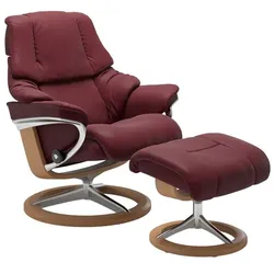 Stressless Sessel mit Hocker Reno Signature Leder Rot Batick Bordeaux M (Medium)
