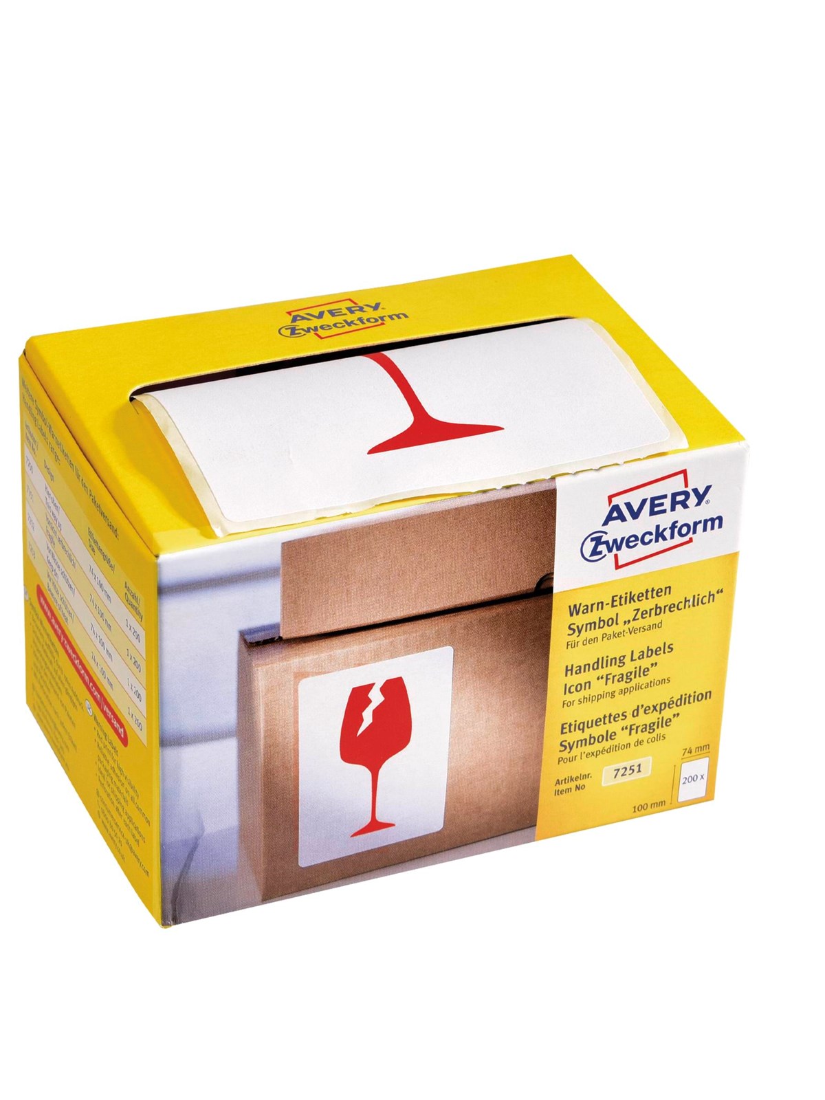 Avery Labels in dispenser pre-printed with "Fragile" paper material