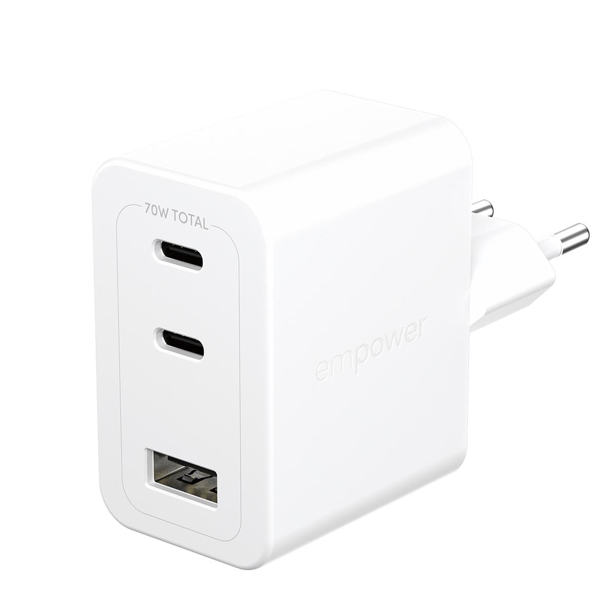 empower by PanzerGlass Turbo 70W Multiple Ladegarät inkl. 2x USB-C + USB-A EU Anschluss Silber Weiß