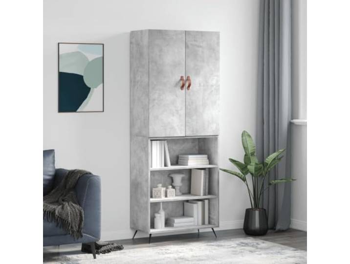 Elegantes Highboard mit Metallfüßen fürs Wohnzimmer in Betongrau, modernes Design Highboard aus Holzwerkstoff, praktischer Aufbewahrungsschrank mit Türen, langlebig und stabil
