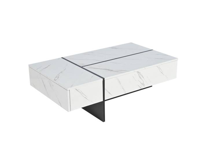 Flieks Couchtisch LED 105x60x35Cm Hochglanz Marmor Weiß, 60x35x105 cm, Wohnzimmer, Wohnzimmertische, Couchtische
