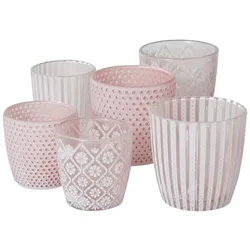 Boltze Windlicht Patty 6er-Set, H7-9 x ⌀7-9 cm, Rose