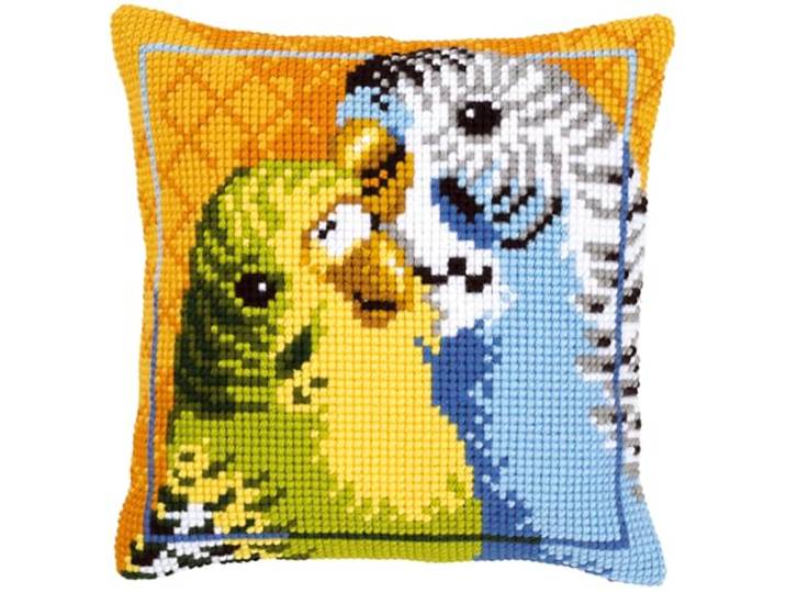 VERVACO Borduurpakket Kussen Kruissteek PARKIETEN Voorbedrukt Handwerkpakket voor Sierkussen 40 x 40 cm Zelf Maken Knutselen voor Volwassenen Woondecoratie DIY Cross Stitch Kit