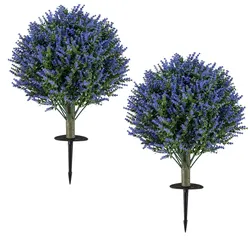 COSTWAY 2er-Set künstliche Lavendel mit Erdspieß, immergrüne Blätter, 34×60 cm (D×H), UV-beständig, lila Dekopflanze