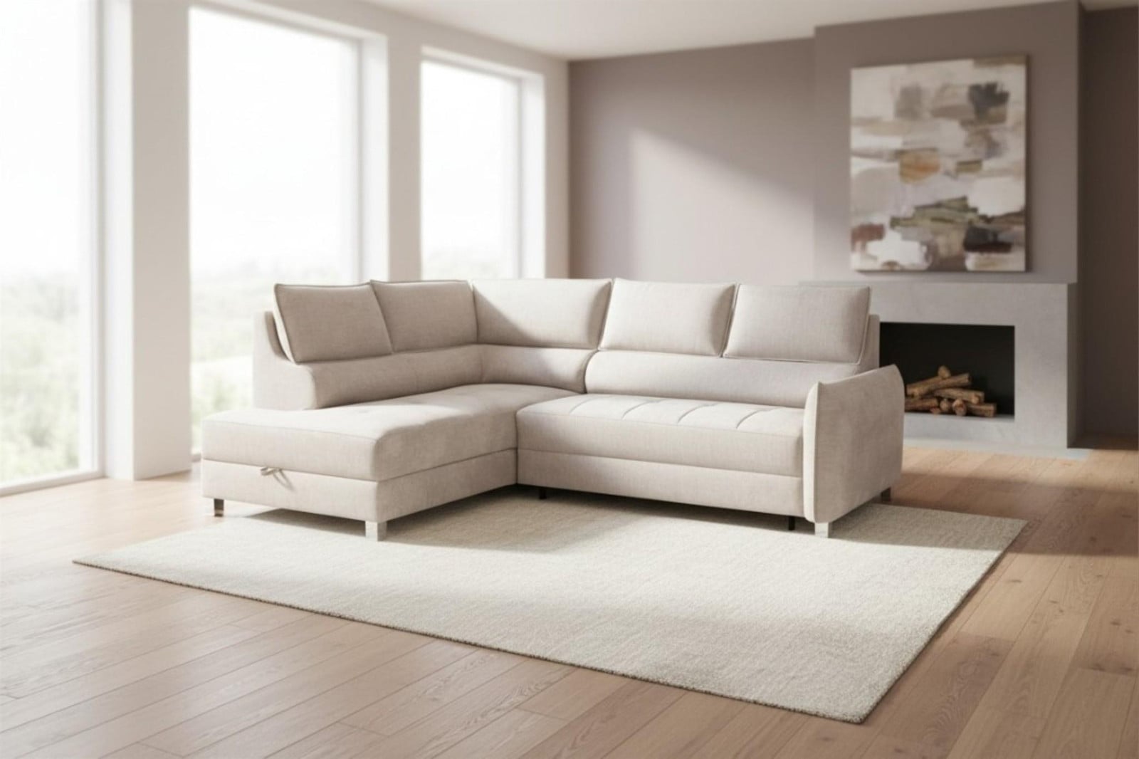 MARNO Slaapbank Chill Me Crème met chaise longue links