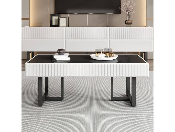Ensemble de table basse et meuble TV ensemble de rangement à rayures noires et blanches mobilier de salon luxueux