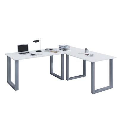 VCM Schreibtisch Lona Silber / Weiß H. 76 x B. 190 x T. 190 cm