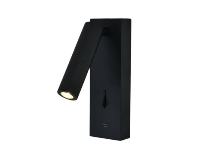 Applique liseuse led avec interrupteur et usb-c noir mat