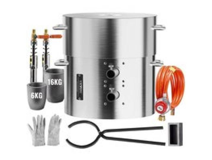 VEVOR Propan Schmelzofen Set 16 kg Gas Metall-Schmelzofen-Set, Doppelbrenner Gießerei Heimofen mit Tiegeln & Zangen, Schmelzgusswerkzeug für Gold Silber Kupfer Aluminium Metallrecycling