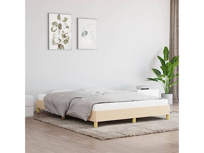 RJPLMFV Bettgestell, 140 x 190 cm, Stoff, cremefarben Lattenrost inklusive, robuste Füße, atmungsaktiv, langlebig, Montageanleitung im Lieferumfang enthalten