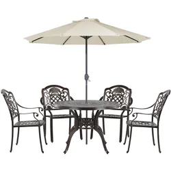 GARTENMÖBEL SET 4-Sitzer mit Sonnenschirm Aluminium dunkelbraun Salento