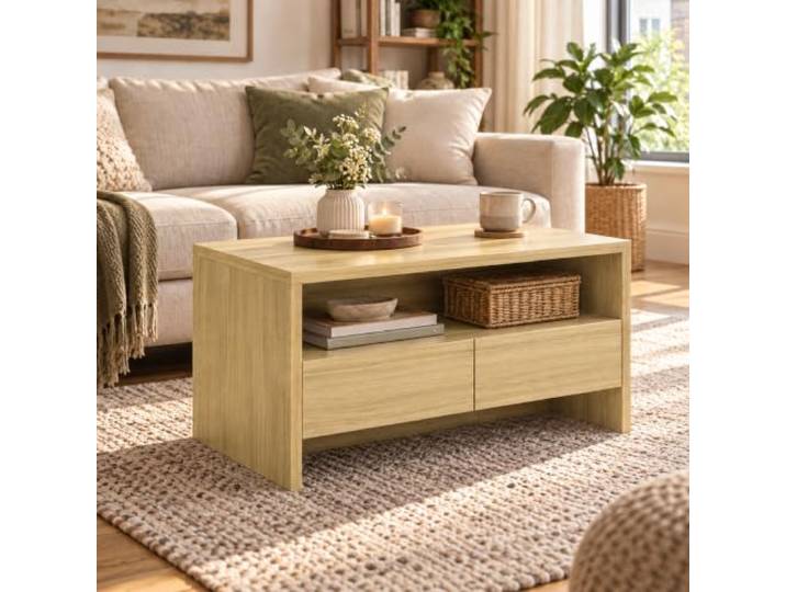 Cedario Couchtisch Holz mit Stauraum, 2 Schubladen & offenem Fach Wohnzimmertisch mit 2 Schubladen und offenem Fach, in 5 Größen und mehreren Farben für flexiblen Stauraum modernes Wohnen