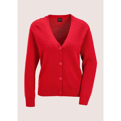 Strickjacke MADELEINE "Strickjacke Eleganter Cardigan mit V-Ausschnitt", Damen, Gr. 44/46, rot, Obermaterial: 100% Baumwolle CO., Modern, V-Ausschnitt, Strickjacken Strickjacke, Strukturstrick