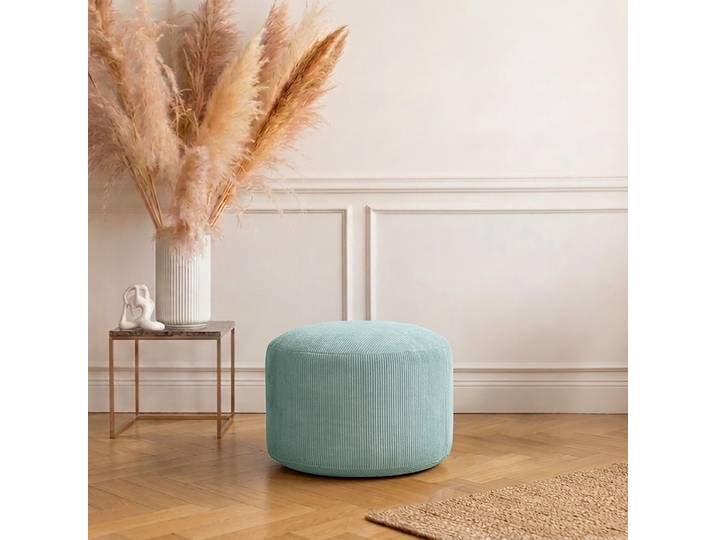 Pouf rond Ø 50cm Bleu Velours côtelé Fjella: Menthe
