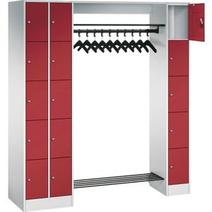 CP-Möbel Schließfachschrank Serie 8070, rot, 15 Fächer, Stahl, 210 x 195cm, mit Garderobe