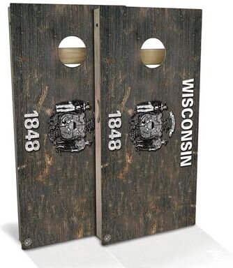 Skip's Garage Wisconsin Flag Rustic Outdoor Cornhole Board Set
