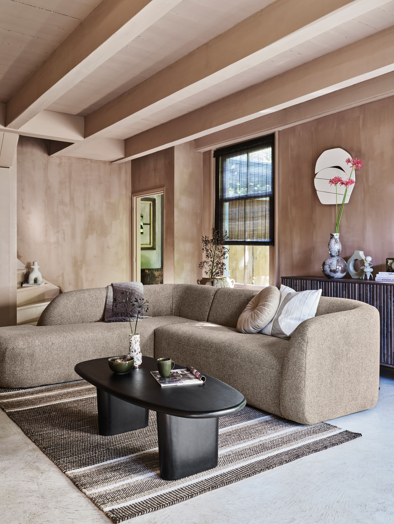 Ecksofa WOOOD "Sloping Bezug mit Zickzack-Federung, H 77 x B 274 x T 225/87 cm", beige (natürlich gemischt), B:274cm H:77cm T:225cm, Sofas, Ecksofa, Chenille-Bezug,Tragkraft 250 kg, Gute Verschleissfestigkeit natürlich gemischt B/H/T: 274cm x 77cm x 225cm